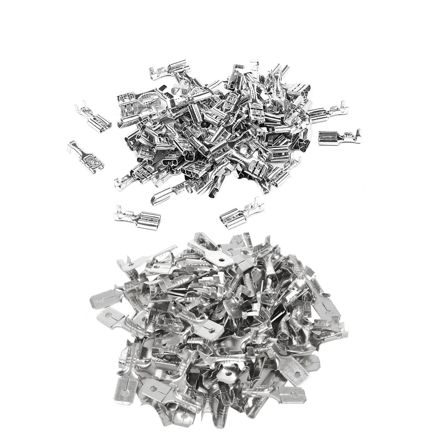 Durable 100 x 6.3mm Uninsulated Female Spade Push On Crimp Terminal Non Insulated 2.5mm² & 6.3mm Male Electrical Spade Crimp Terminals Wiring Connectors 100 Pcs