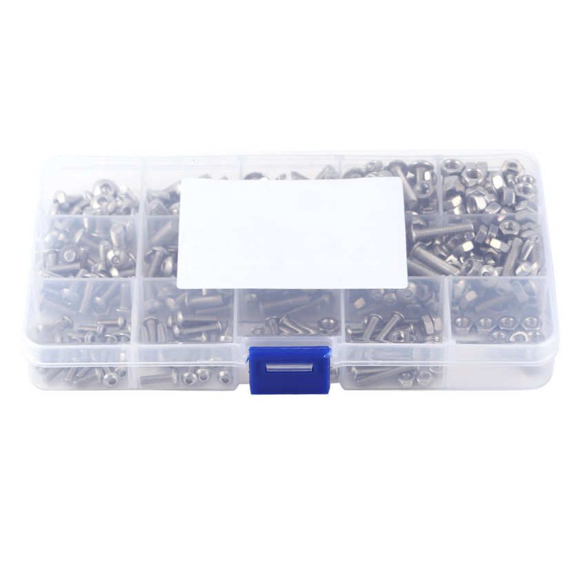 440pcs M3 M4 M5 304 Stainless Hex Head Socket Cap Screws Nuts Assorted Kit + Box