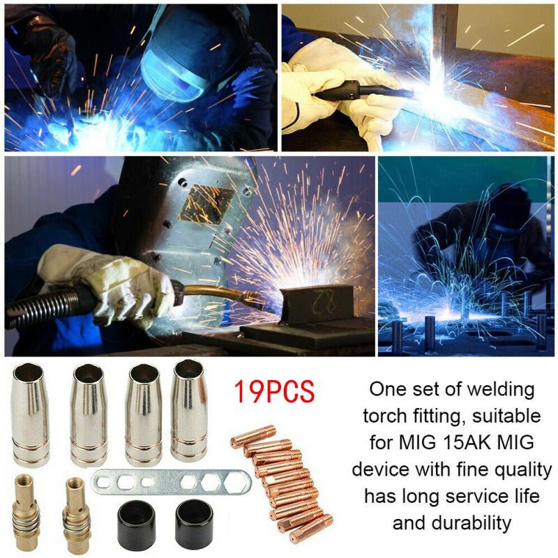 19PCS/Set M6 Torch Welder Contact Tips Holder Gas Nozzle 0.8mm for Welding MIG/MAG MB Welder Shield Shroud Nozzle Tip Kit