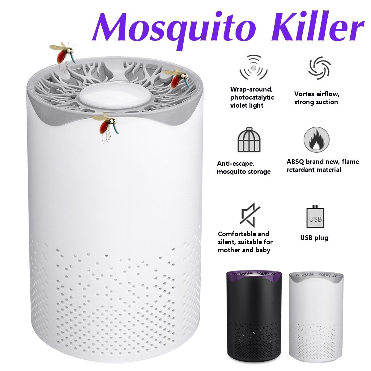 3601 Quiet Photocatalyst Mosquito killer lamp Non-Toxic UV Pest Control Lamp USB Charging