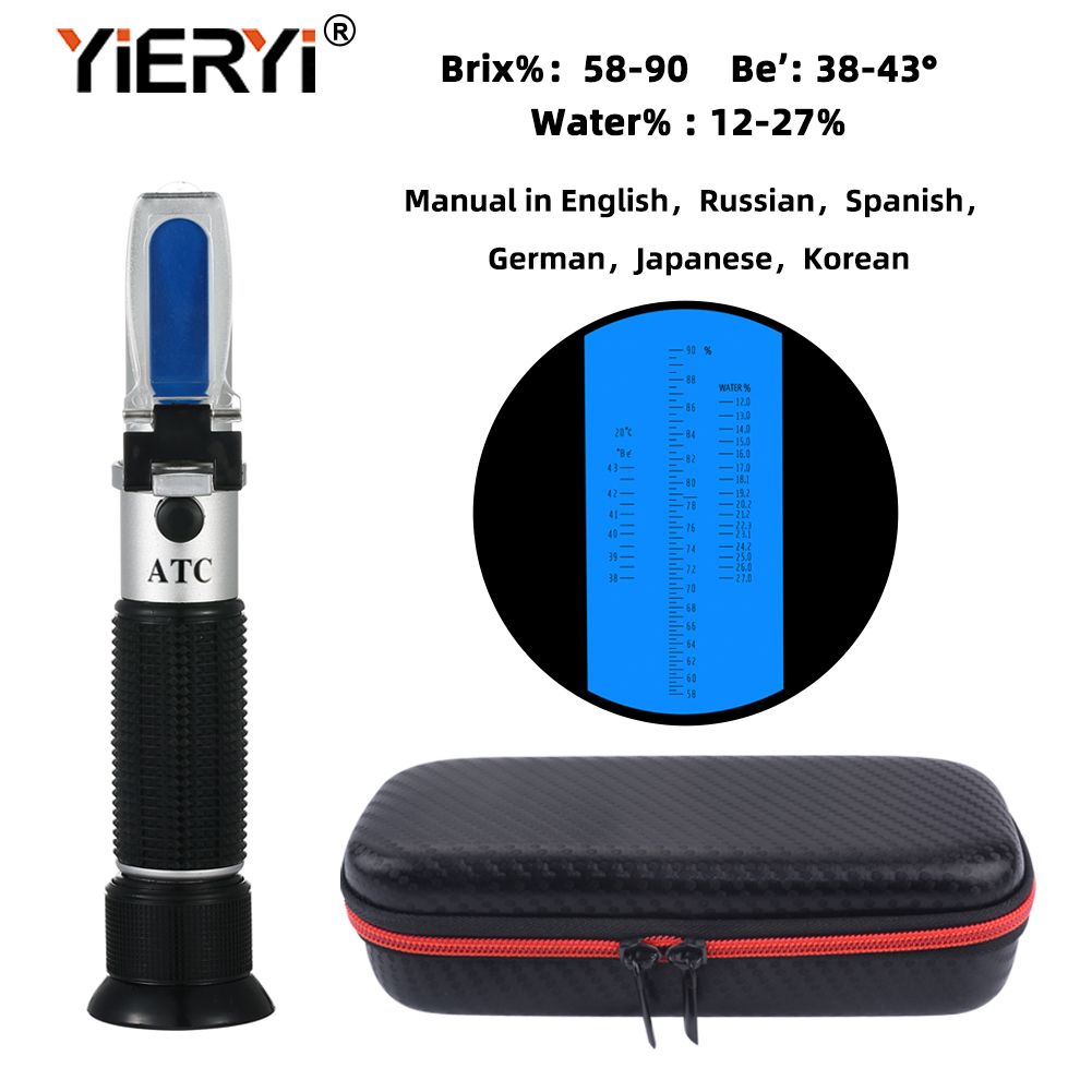 YIERYI 58~90% Brix 38~43 Be Baume Honey Refractometer ATC Portable Honey Refractometer Beekeeping Tester