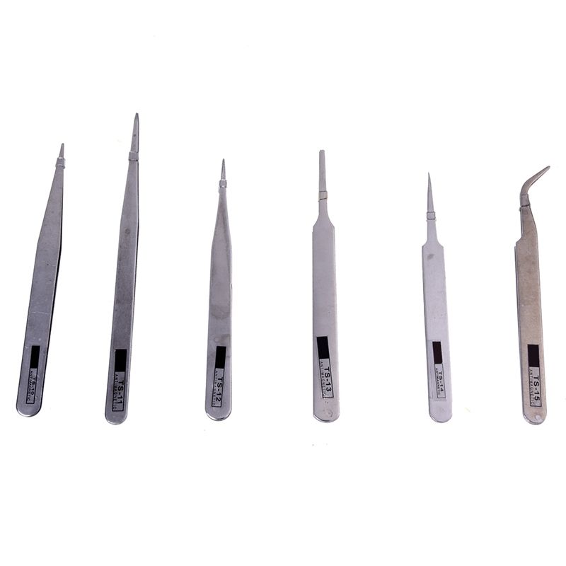 JAERBEE 6x Brucelles Tweezers pliers Antistatic Tweezers TS-10/11/12/13/14/15 For PCBs