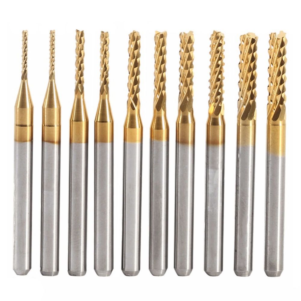 10Pcs 1-3mm Edge Titanium Coated Milling Cutter Woodworking Engraving Bit Tool