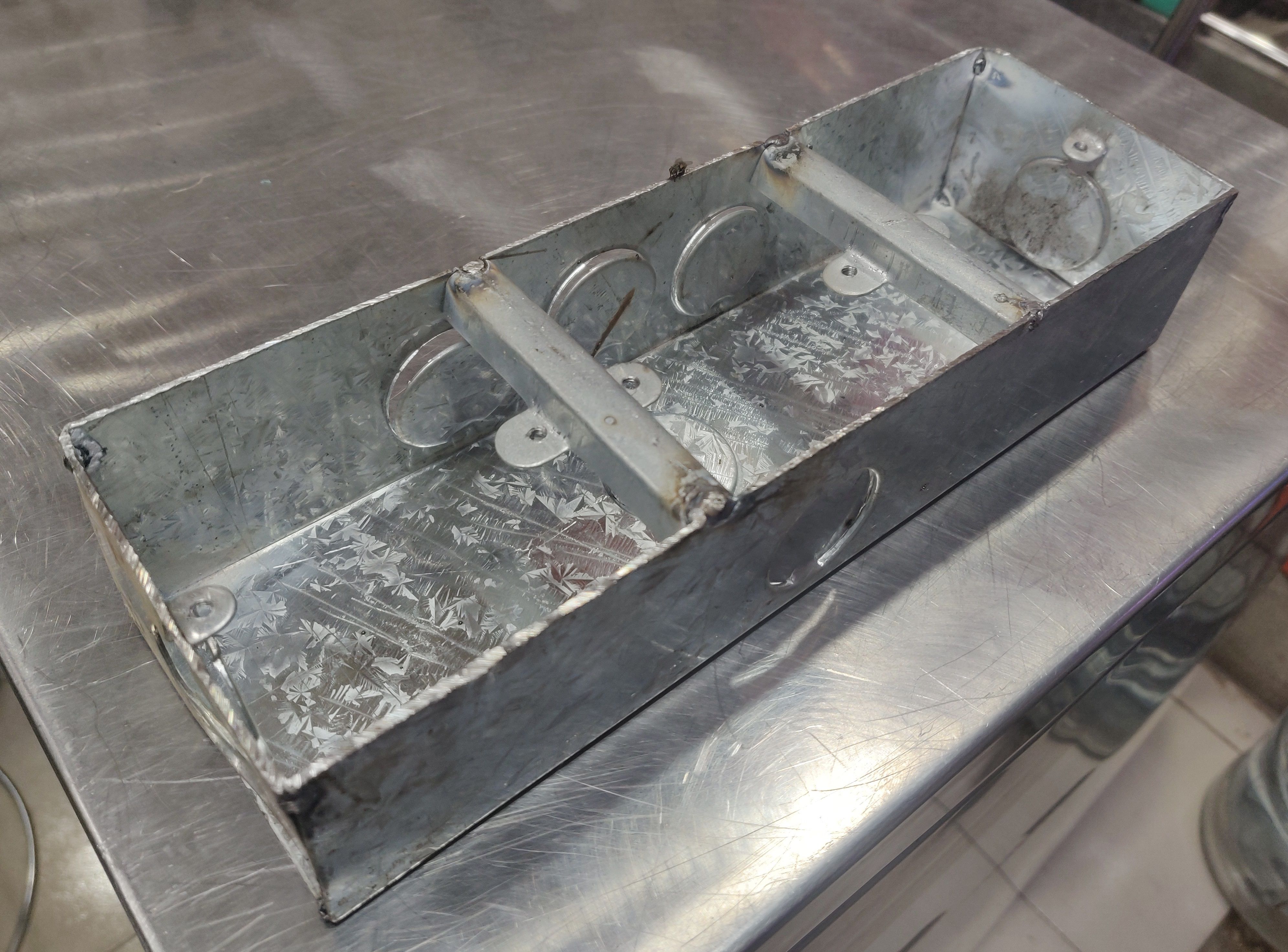 Three Gang Steel Junction Box For Electrical Wiring Square Edge Silver Metal Wall Switch Back 3 Part 3Gang