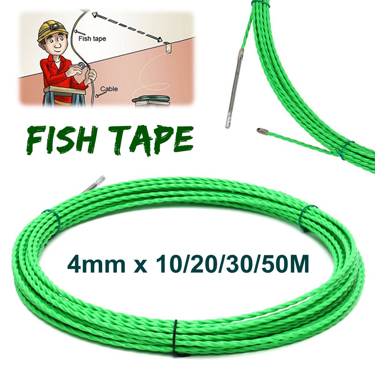 Clever Tools· 4mm Cable Push Puller Rodder Conduit Snake Fish Tape POM Wire # 30m