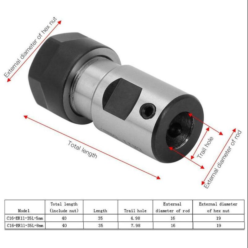 Holder Straight Shank Chuck Tool 35mm CNC Metalworking Extension Milling C16-ER11-35L 5mm Nut Replacement