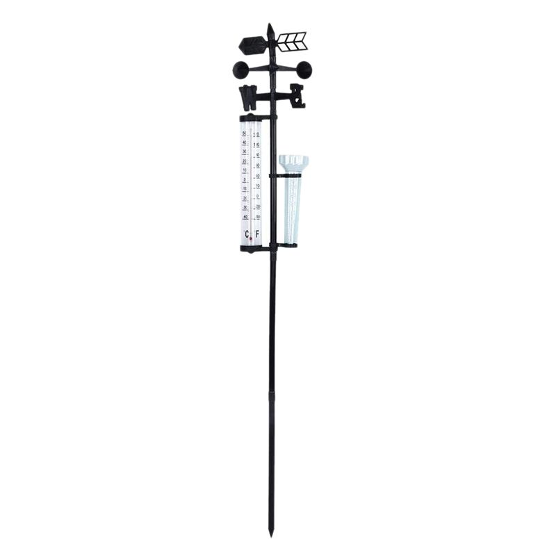Garden Weather Station, Weather Station Rain Gauge, Wind Gauge Rain Gauge and Thermometer for Garden, Farm, Field -  black