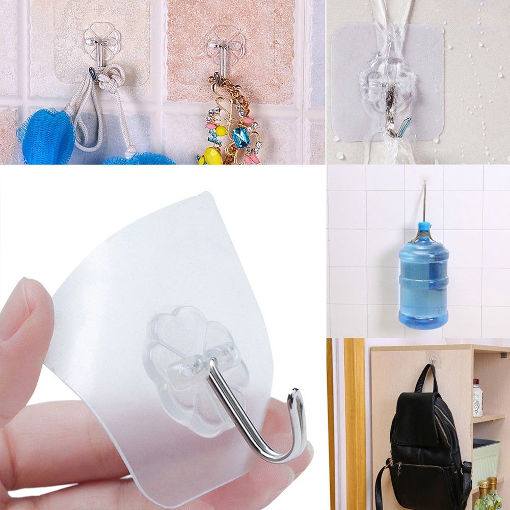 Transparent Self Adhesive Bathroom  Door Wall Hooks 4pcs