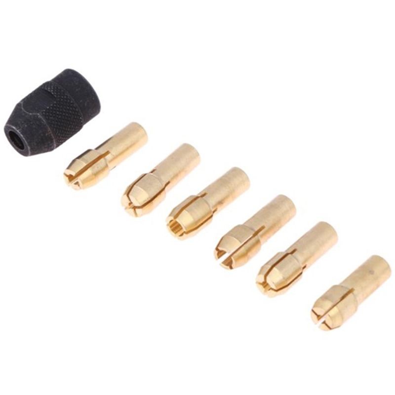 7Pcs Dremel Brass Collet 1.0/1.6/2.0/2.4/3.0/3.2 +Dremel Check M8X0.75 - gold