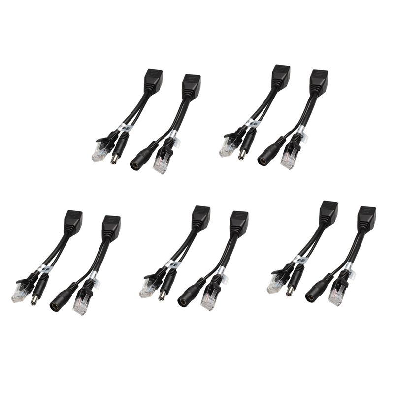10Pcs(5Pair) POE Splitter POE Switch POE Cable Adapter Tape Screened 5V 12V 24V 48V  Supply Cable 5.5X2.1mm