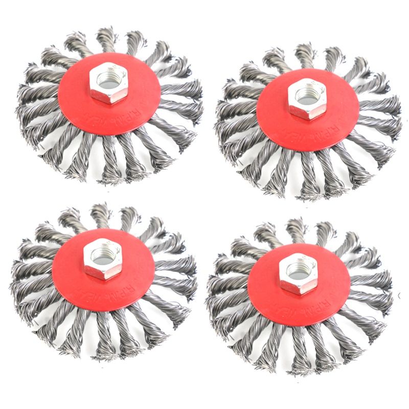 4 PCS 4 Inch 100mm Knotted Bench Steel Wire Brush Rust Removal Wheel Deburring Derusting for Angle Grinder