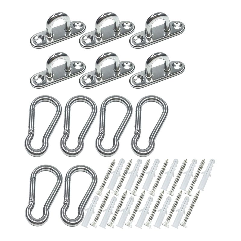 6 Pieces 1.8 Inch Pad Eye Plate U Hooks and 6 Pieces Snap Hooks, Marine Hardware Staple Hook Loop with Screws