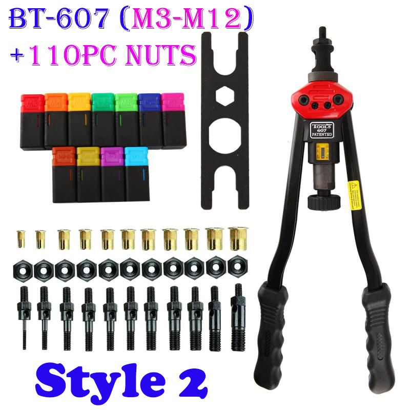Auto Riveting Hand Tool Nut Tool Auto Riveter Nut Heavy Hand tools M3/M10 BT-606 / 175pcs Set Rivet Nut Kit Mixed Zinc Steel Rivnut Insert Nutsert Threaded M3-M10