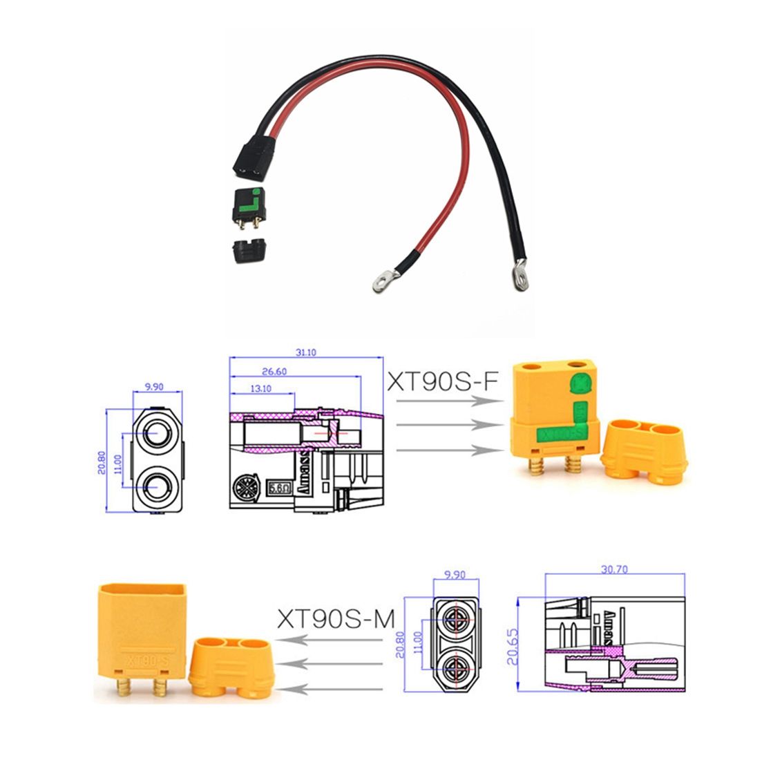 Ebike XT90 to O-Ring 10AWG  Cable for Mqcon 80A 100A Controller  Bicycle Accessories Parts