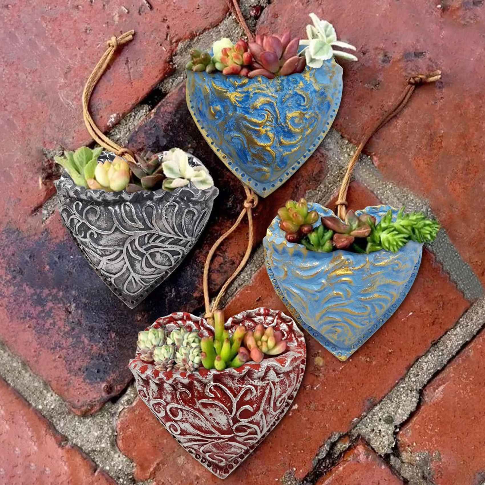 Heart-Shaped Succulent Resin Flower Pot Planting Succulent Planter Resin Love Pocket Hanging Succulent Pots B