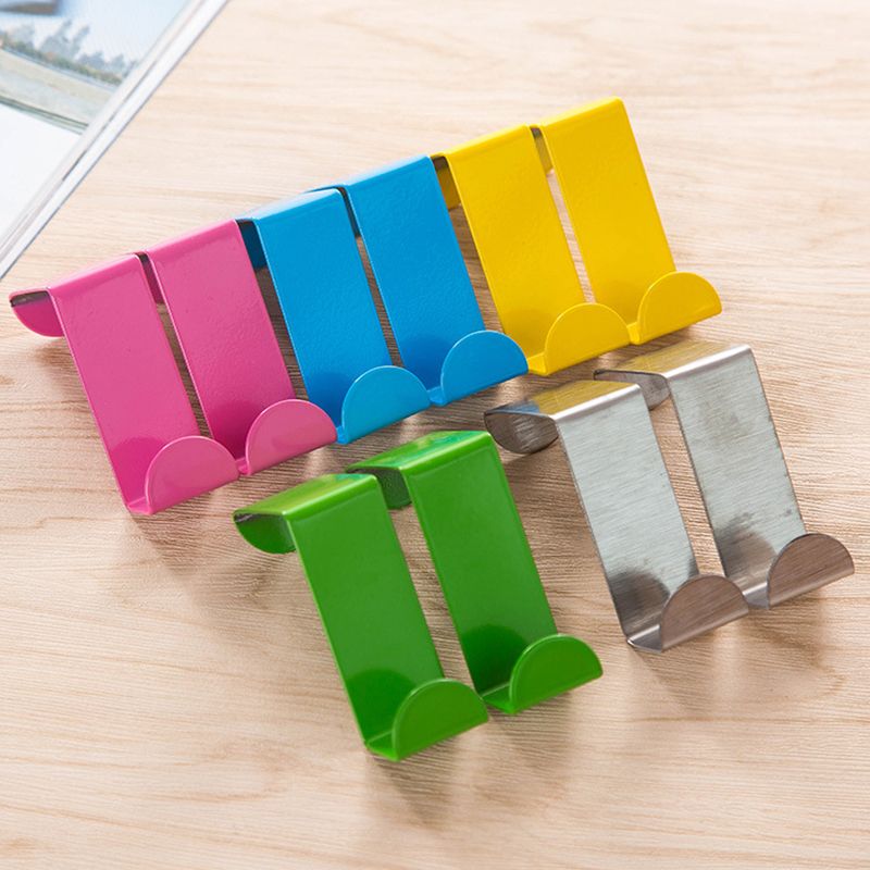 2 Pcs Home Kitchen Door Hook Stainless Steel Self Holder Cabinet Clothes Hanger Hanging Coat Drawer Rack Towel Storage Organizer