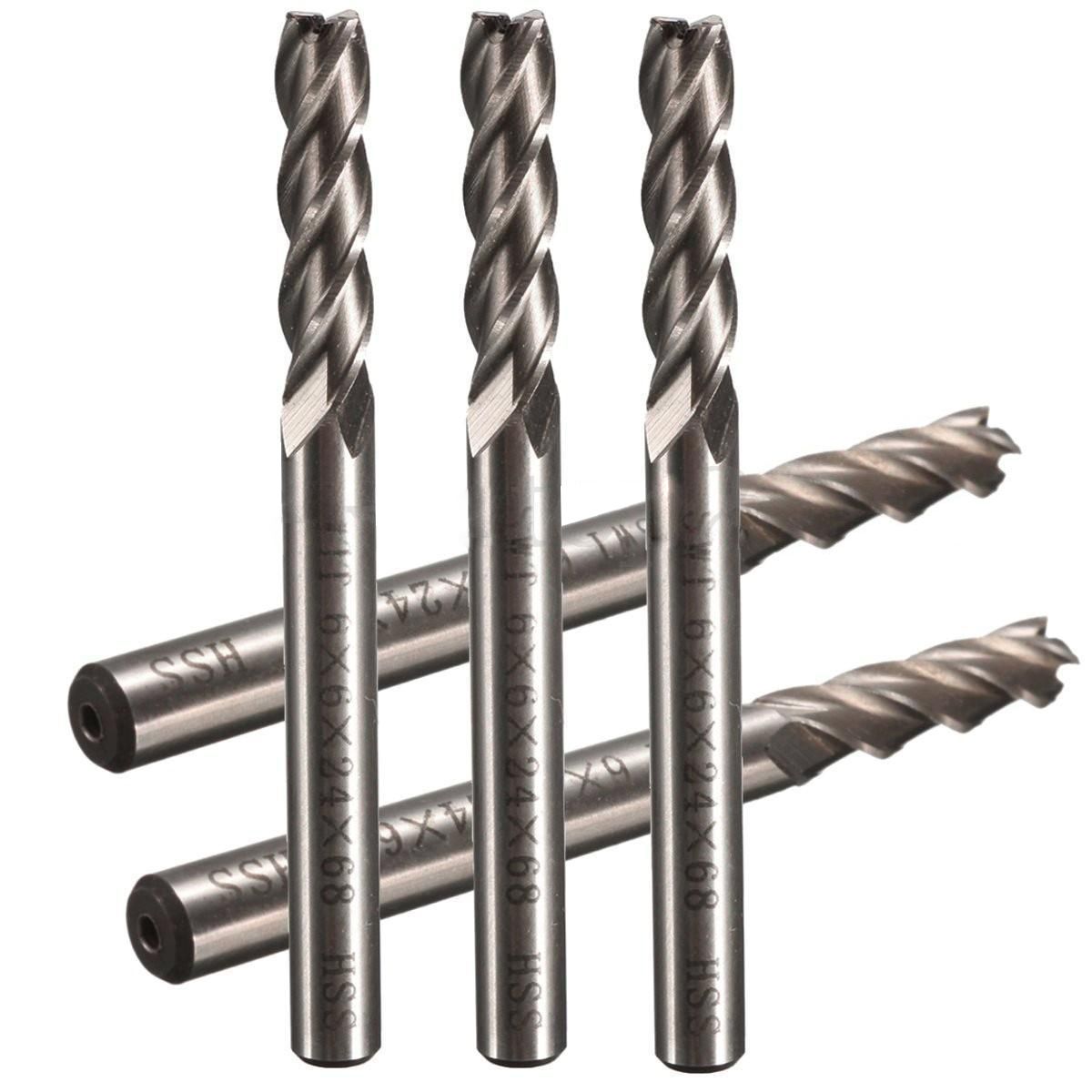 Individual SWT 5pcs/set Extra Long 6mm 4 Flute HSS &Aluminium End Mill Cutter CNC Bit Extended