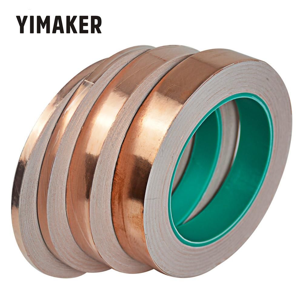 YIMAKER 1Pc 25M Double-sided Conductive EMI Shielding Copper Foil Tape 5MM 6MM-35MM Adhesive Barrier