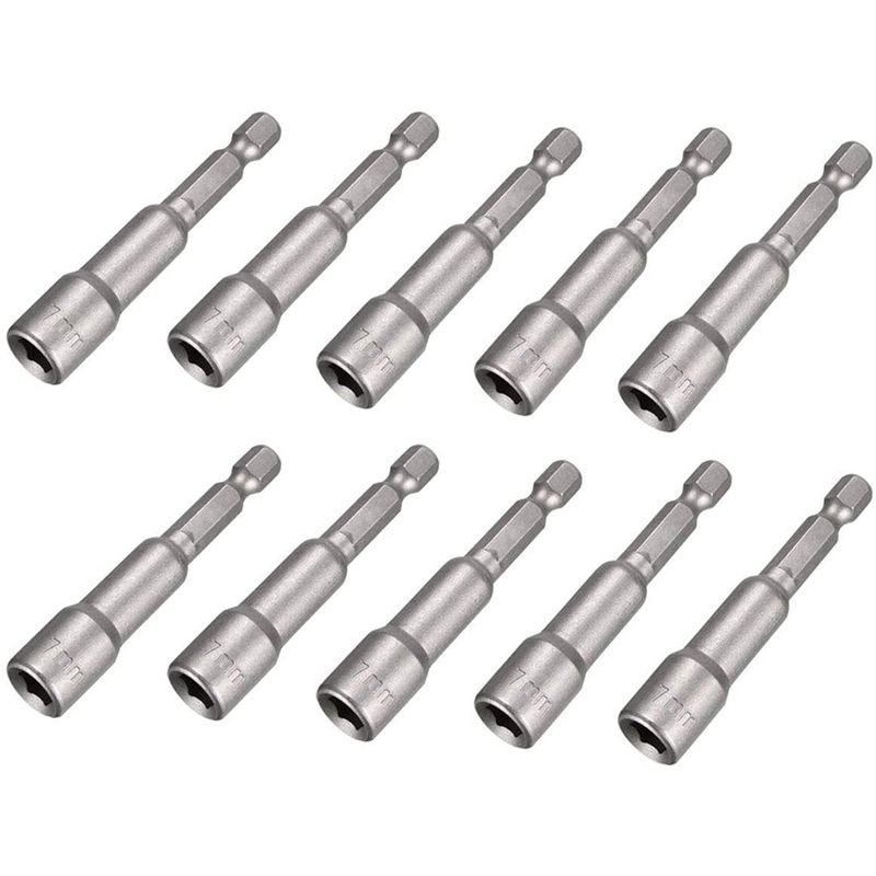10Pcs 1/4 Hex Shank Impact Nut Driver Socket Set 7mm/9/32Inch Drill Nut Driver Bit, 2.5Inch Length