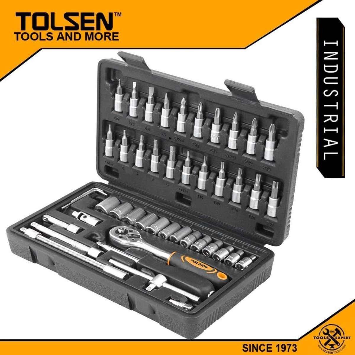 TOLSEN 46PCS Socket Rachet Wrench Set (14 Drive) Industrial Series 15138