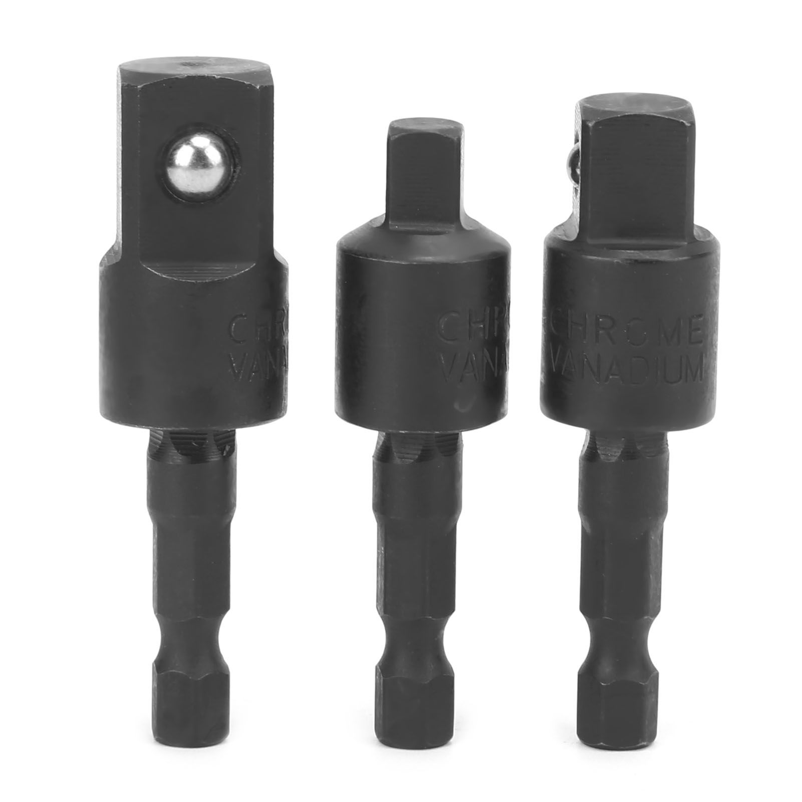 3Pcs Power Drill Socket Set Metal Hex Shank Driver Adapter 360 Degree Rotatable