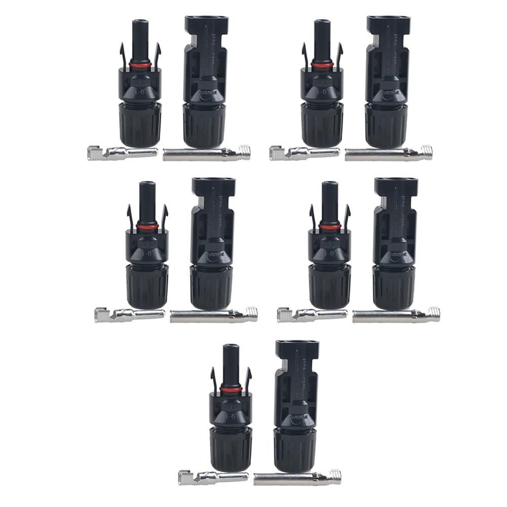 5 Pair MC4 Male/ Female Solar Panel Cable Connectors Double Seal Rings for Better Waterproof Effect IP67