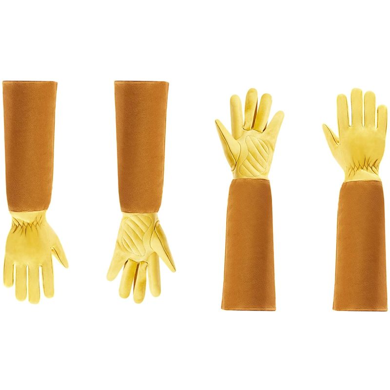 2 Pair Gardening Gloves for Women and Men Thron Proof Rose Pruning Cow Leather Gloves -M & L