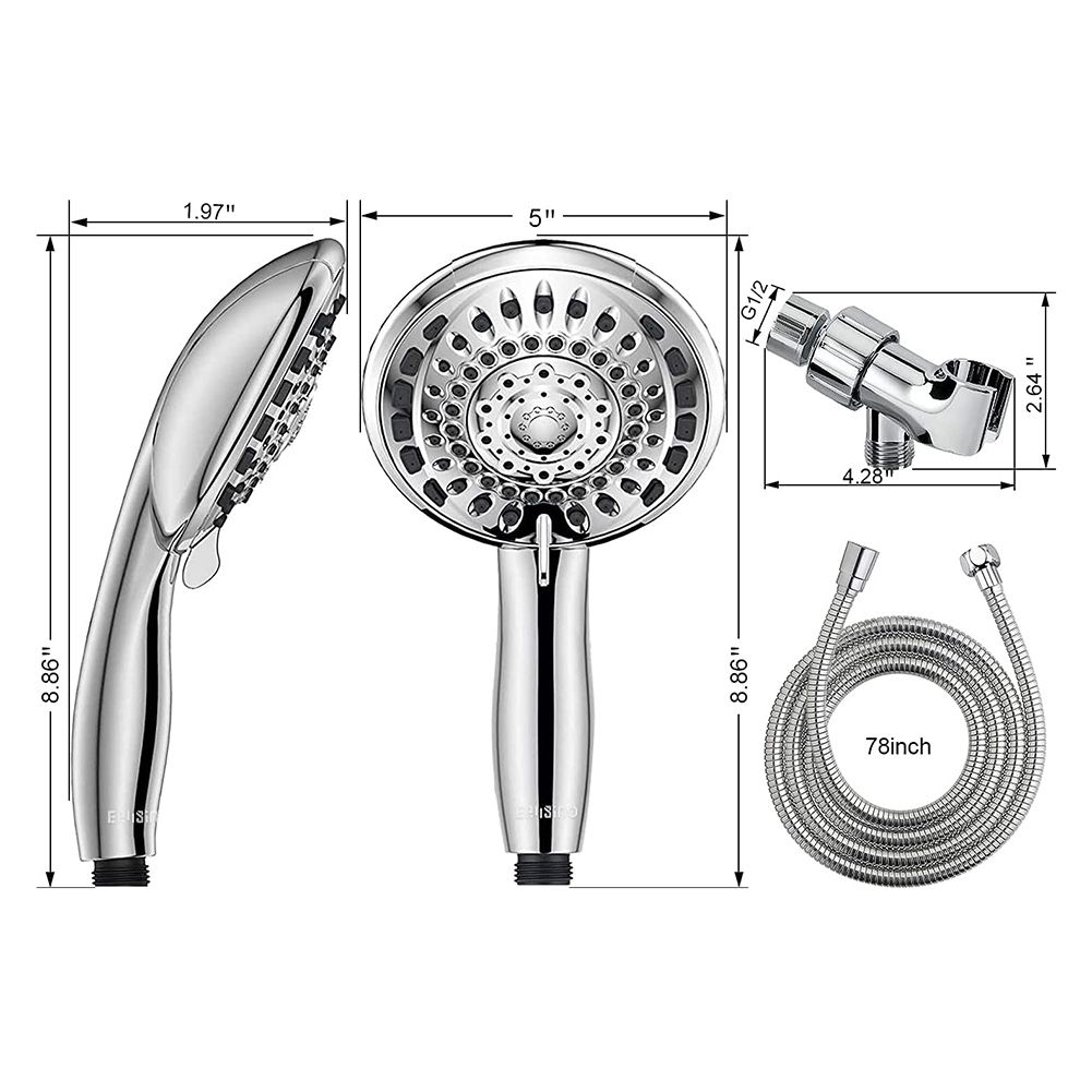 Shower Head High Pressure Shower Head Hand Held Shower Head with Hose and Adjustable Bracket 5 Spray Settings