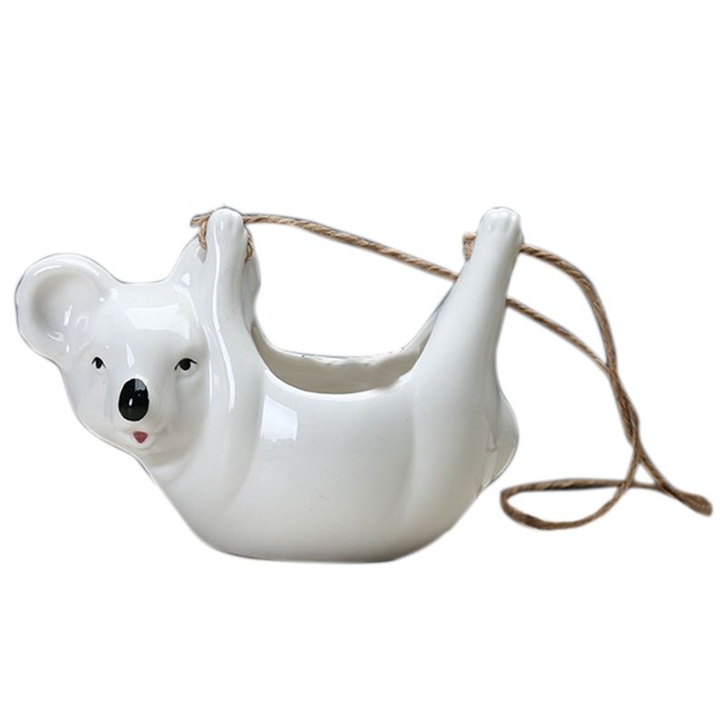 Cartoon Animal Sloth Wall Hanging Vase Koala Ceramic Flower Pot Chlorophytum Potted Home Garden Decoration (White)