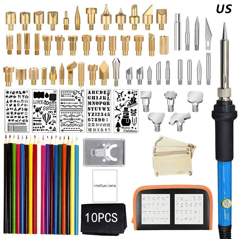 74pcs 60W Soldering Iron Set DIY Art Craft Steel Mesh Welding Head Tool Soldering Iron Kit US EU UK brand new and Fidelity design