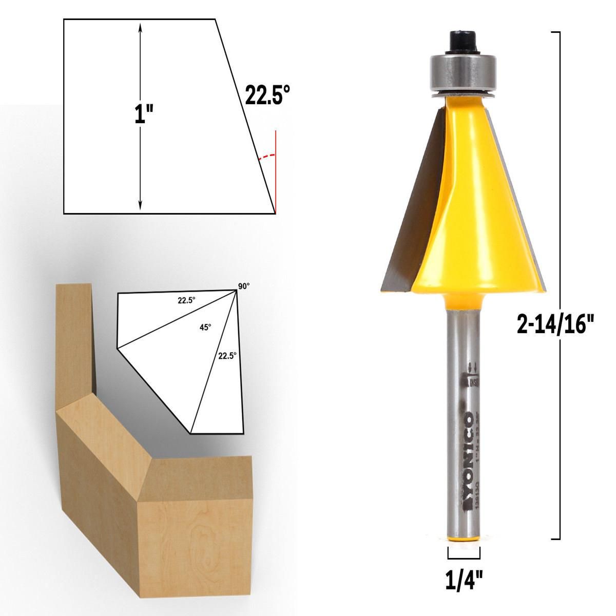 Accessories 22.5 Degree Chamfer Edge Forming Router Bit - 1/4" Shank