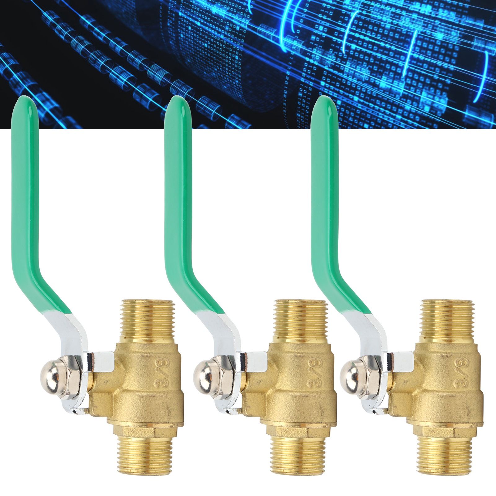 Drain Shut off Valve 3Pcs Water Pipe Ball 3/8in Double Male Thread Thick Brass Switch