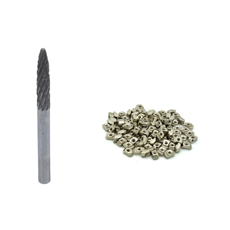 Double Conical Tungsten Carbide Burrs Cut 3mm Diameter of the Head with 100PCS Post Assembly M3 T Nut for 2020 Profile