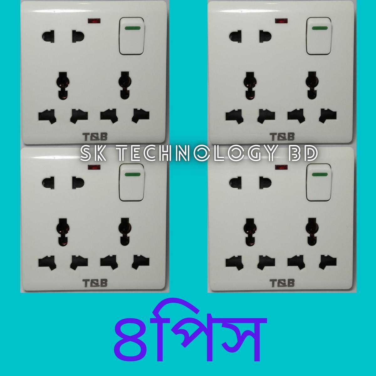 Electric 8 pin wall multi socket with Indicator 3 pin Double & 2 Pin With Switch 4 Psc.