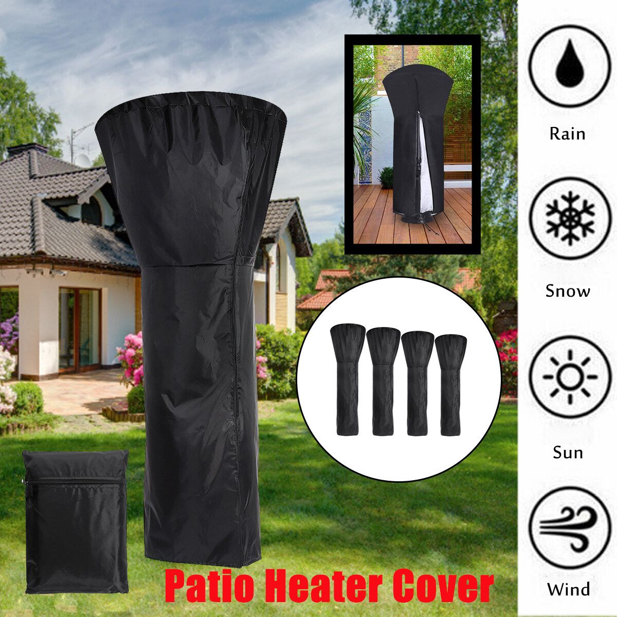 210D Outdoor Black Patio Gas Heater Cover Protector Garden Polyester