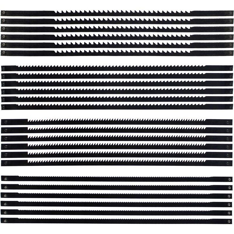 JAERBEE 24Pcs Scroll Saw Blades 127mm Carbon Steel Fretsaw Blades with Cross Pin 10/15/18/24 Teeth Standard Fine Cut Saw Blades