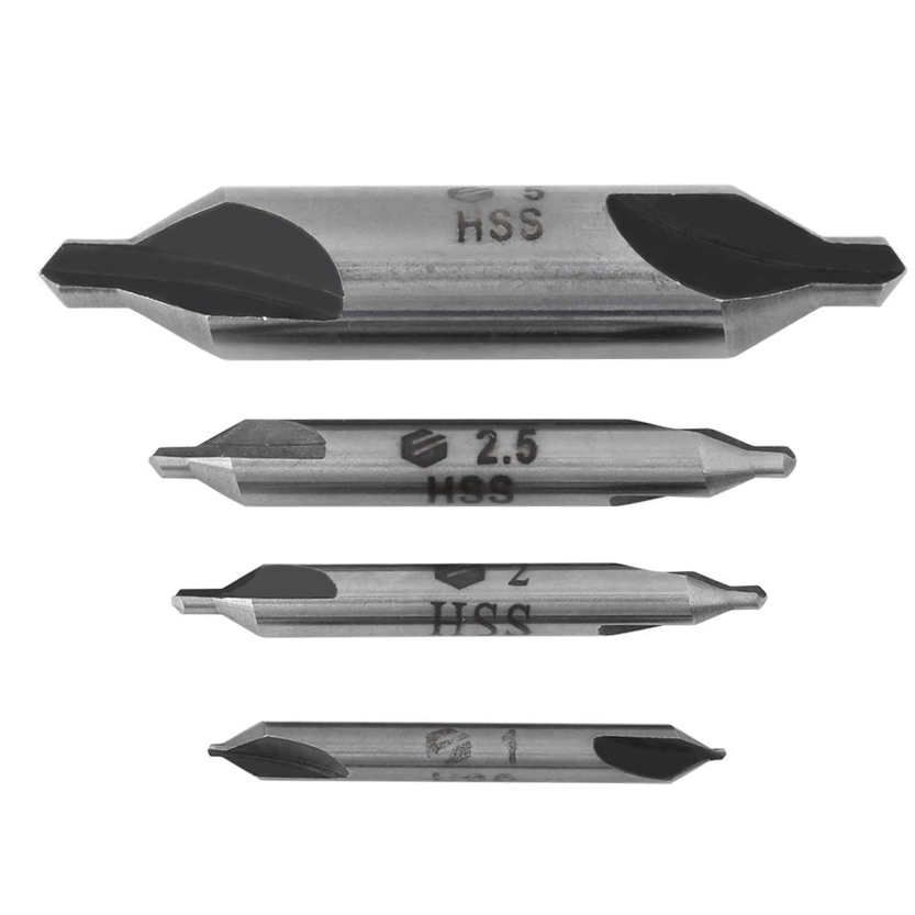 Centering Drills Set 4pcs 1/2/2.5/5mm 60 Degree HSS Center Drill Bits