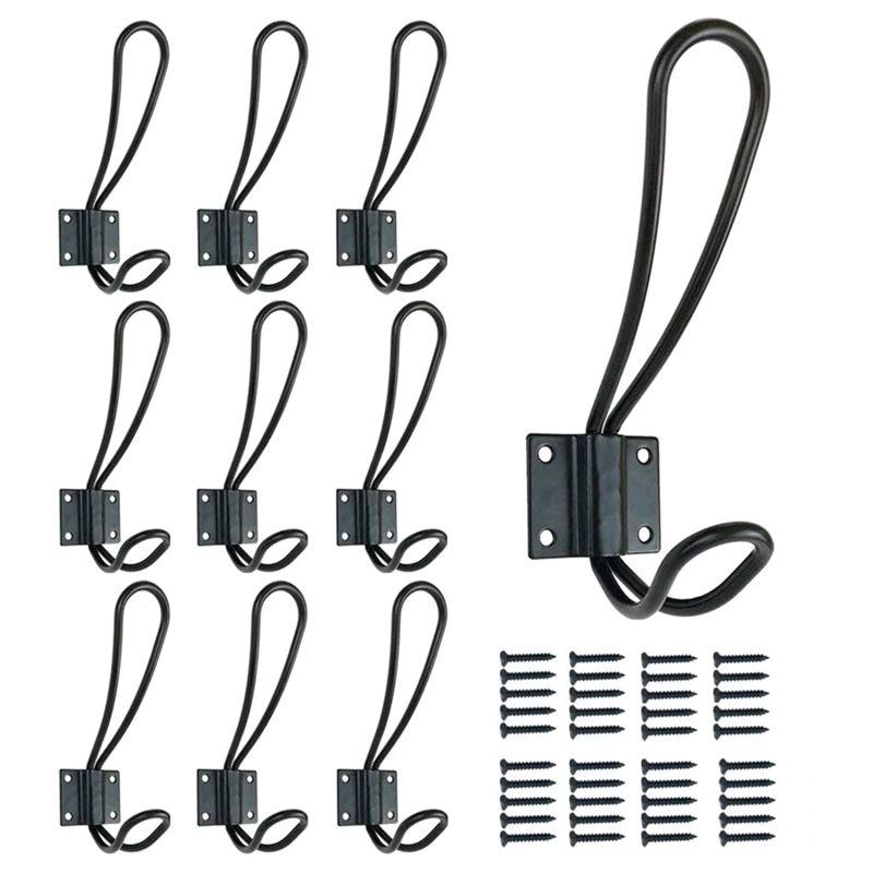 10PCS Rustic Metal Coat Hooks Wall Mounted Hooks Double Vintage Hooks for Hanging Decorative Farmhouse Entryway Hooks