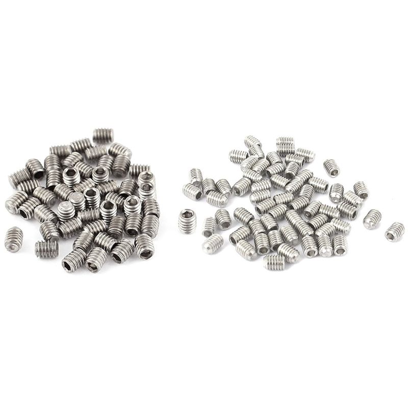 100Pcs Stainless Steel Hex Socket Set: 50Pcs M2.5 X 3Mm Headless Cup Point Grub Screws & 50Pcs M3X4Mm Cap Point Grub Screws