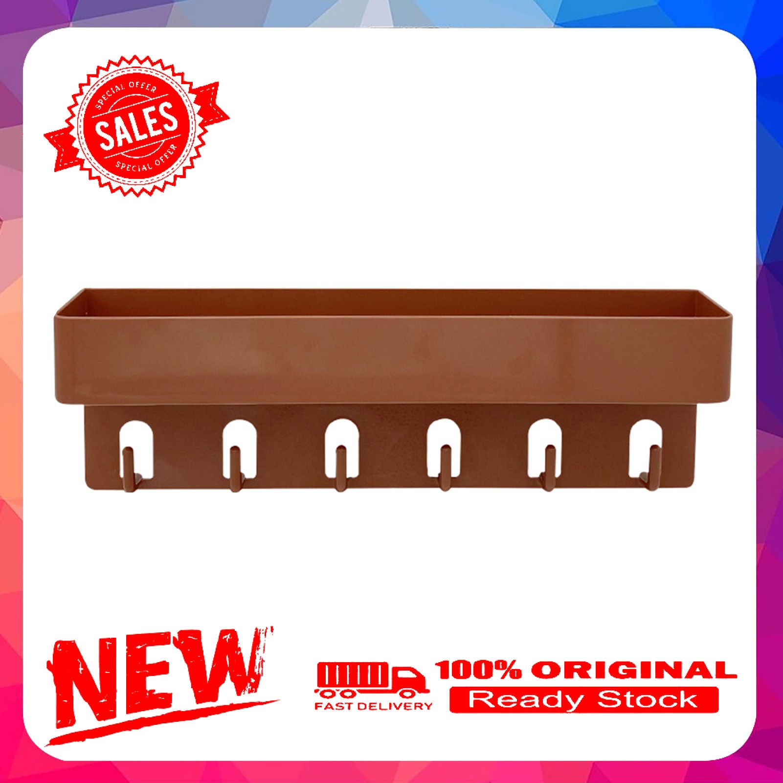 Wall Mounted Bathroom Rack with Hooks ABS Space Saving Shower Shelf for Home
