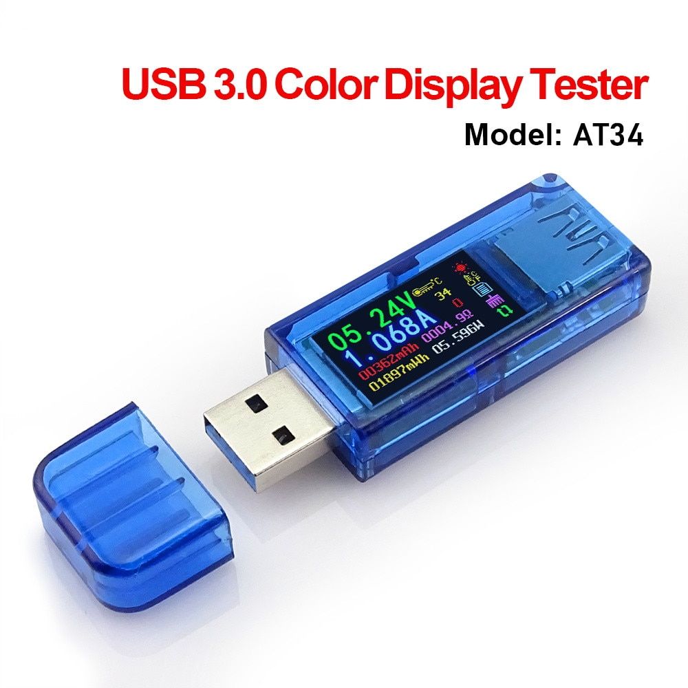 RD AT34 AT35  USB 3.0 color LCD Voltmeter ammeter voltage current meter multimeter  charge  USB Tester