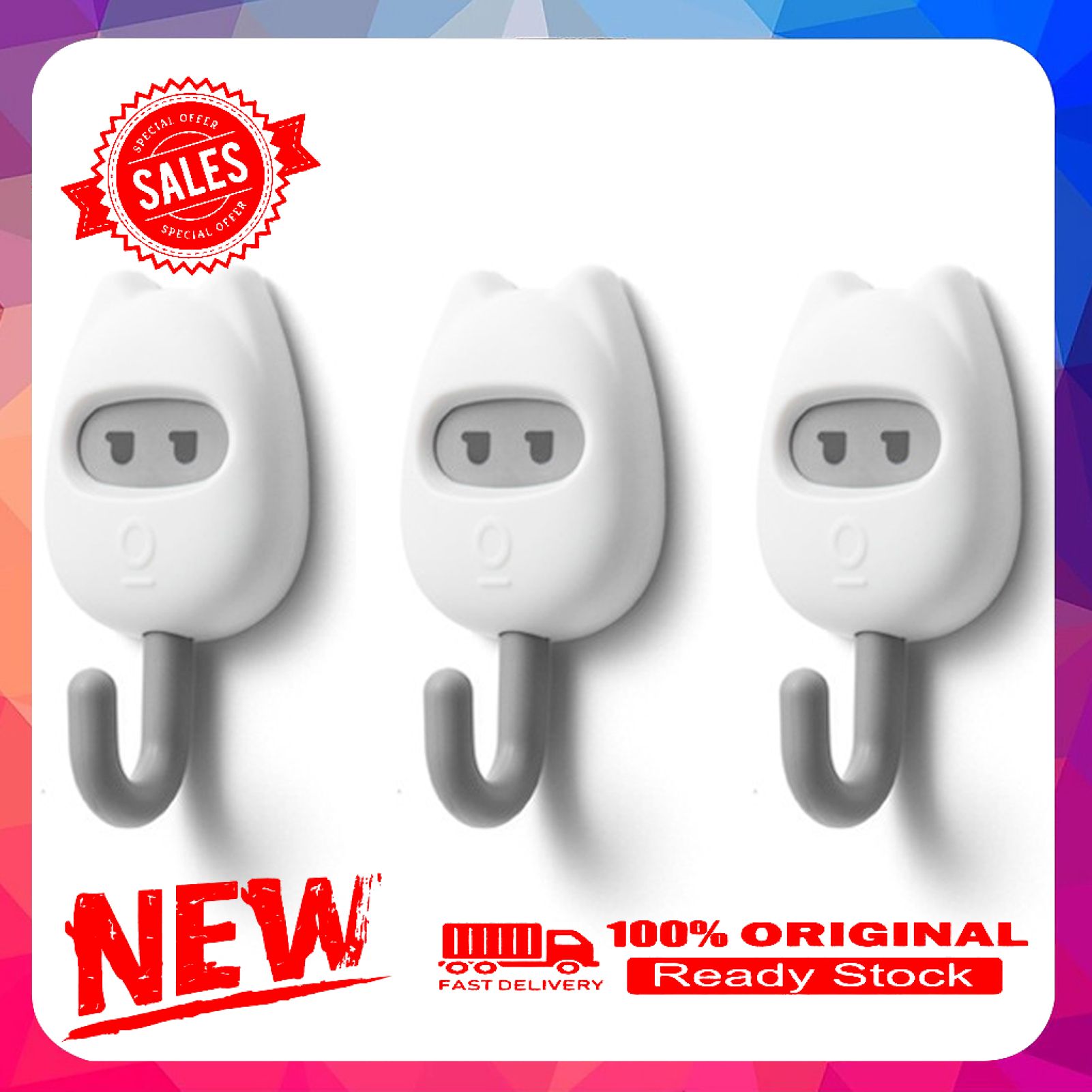 1 Set Wall Hooks Multi-function Wide Application Plastic Self Adhesive Wall Coats Hanger for Home