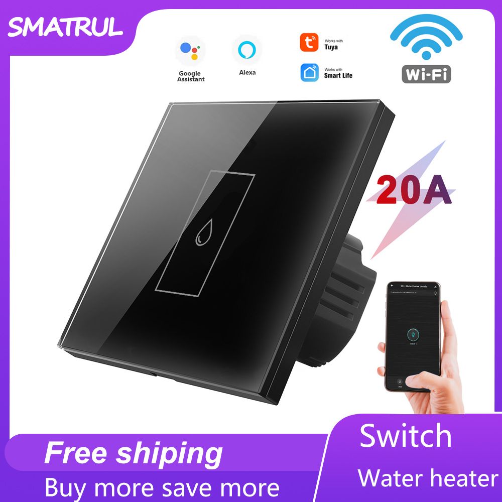 SMATRUL - Water Heater Switch - Smart Wifi Touch Wall Switch - 20A - Work for Tuya Google Home