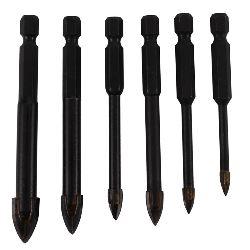 6Pcs/Set Drill Bits Carbide Alloy Titanium Plated Triple-cornered Glass Drill Tungsten Steel Drill Power Hand Tools Set