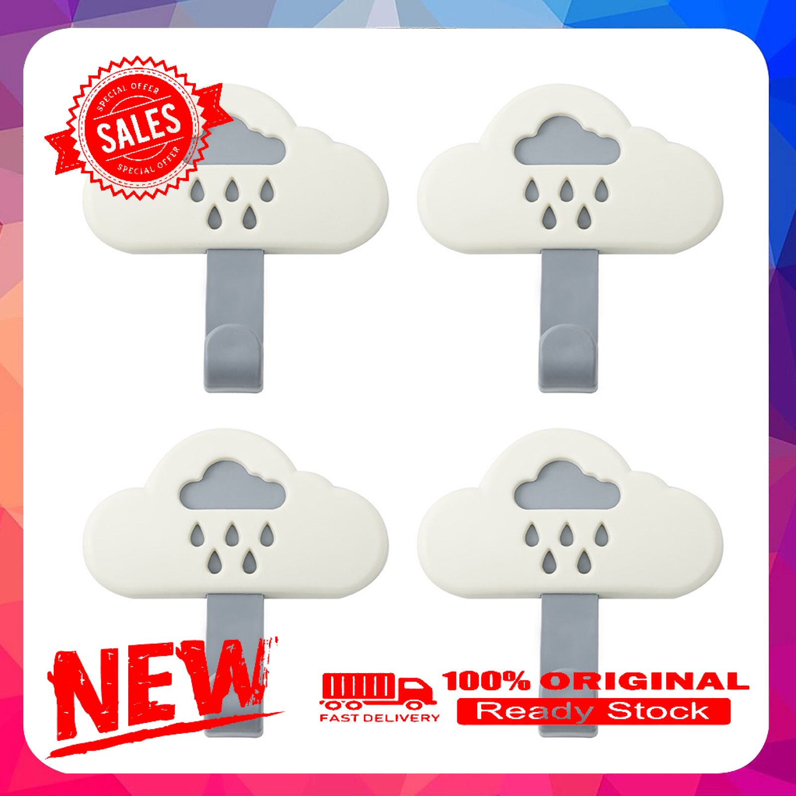 4Pcs Home Hanger Punch-free Wall Mount ABS Home Self Adhesive Wall Hook for Bathroom
