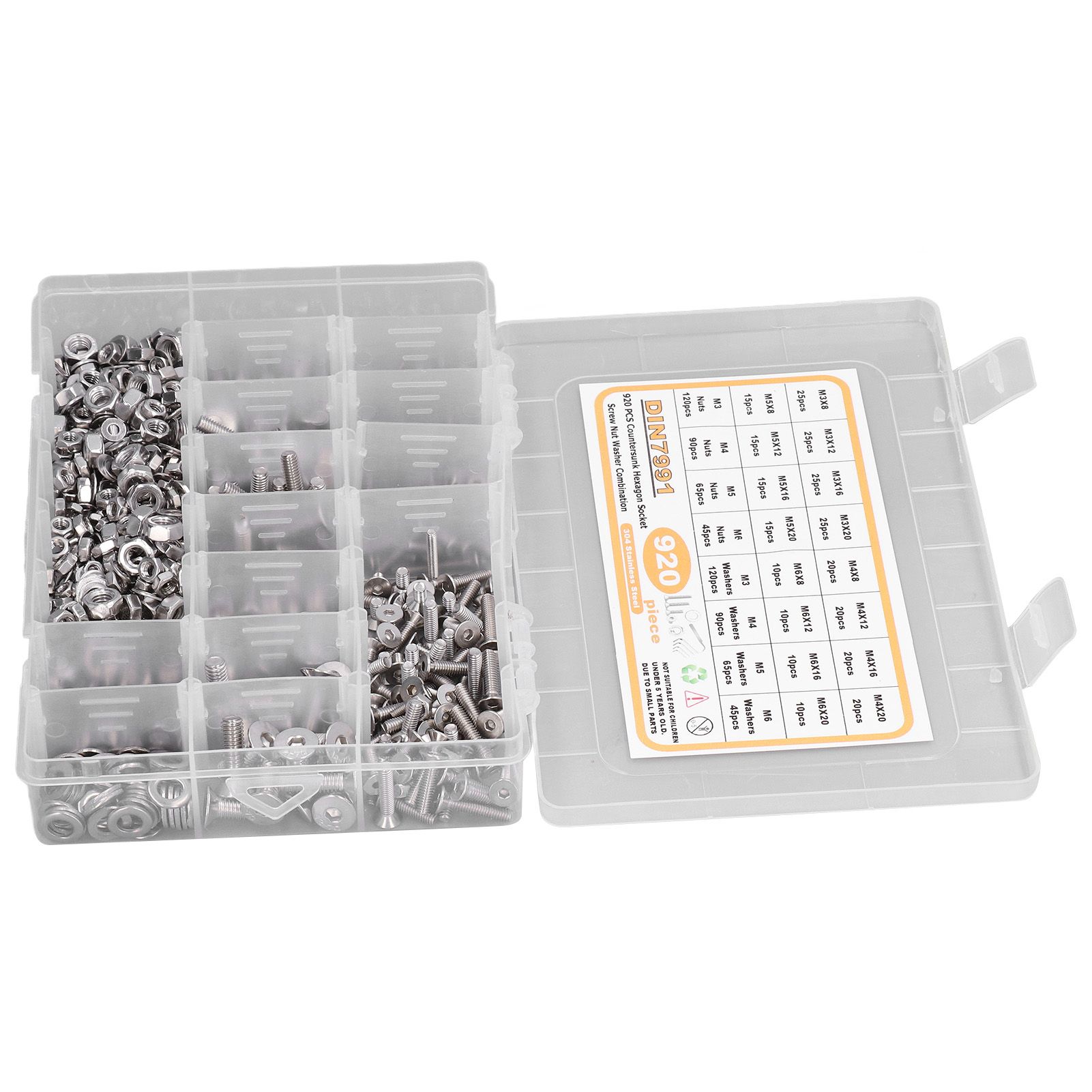920Pcs Hex Socket Flat Screw Set Stainless Steel Screws Nuts Washer W/Wrench AP9