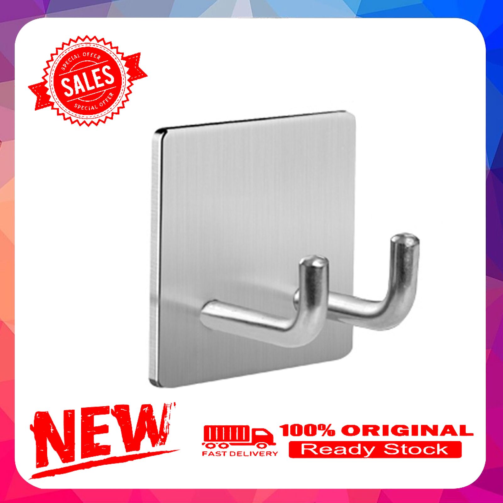 Door Hook Practical Strong Bearing Capacity Stainless Steel Self-adhesive Double-hook Portable Hook for Daily Use