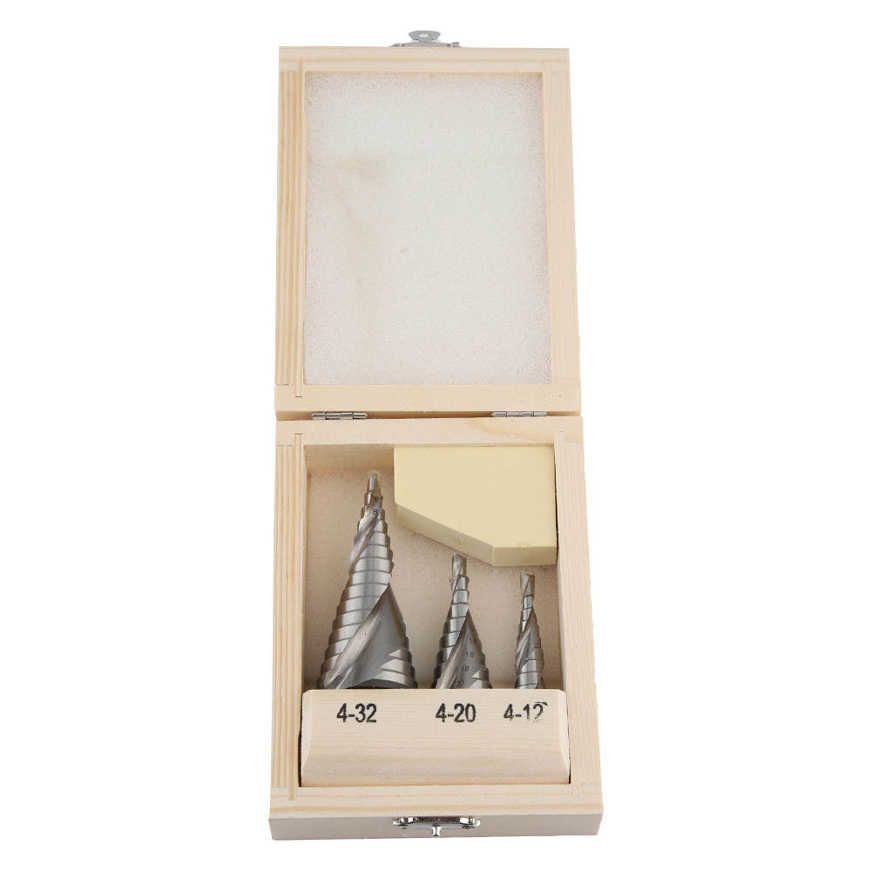 3 pcs/set 4-12/20/32mm HSS Step Spiral Groove Cone Drill Hole Cutter Bit