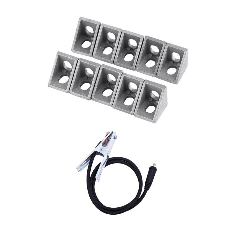10 Pcs 2020 Aluminum Corner Bracket, L Shape Right Angle Joint Bracket & 1x 300A Ground Welding Earth Cable Clamp Clip