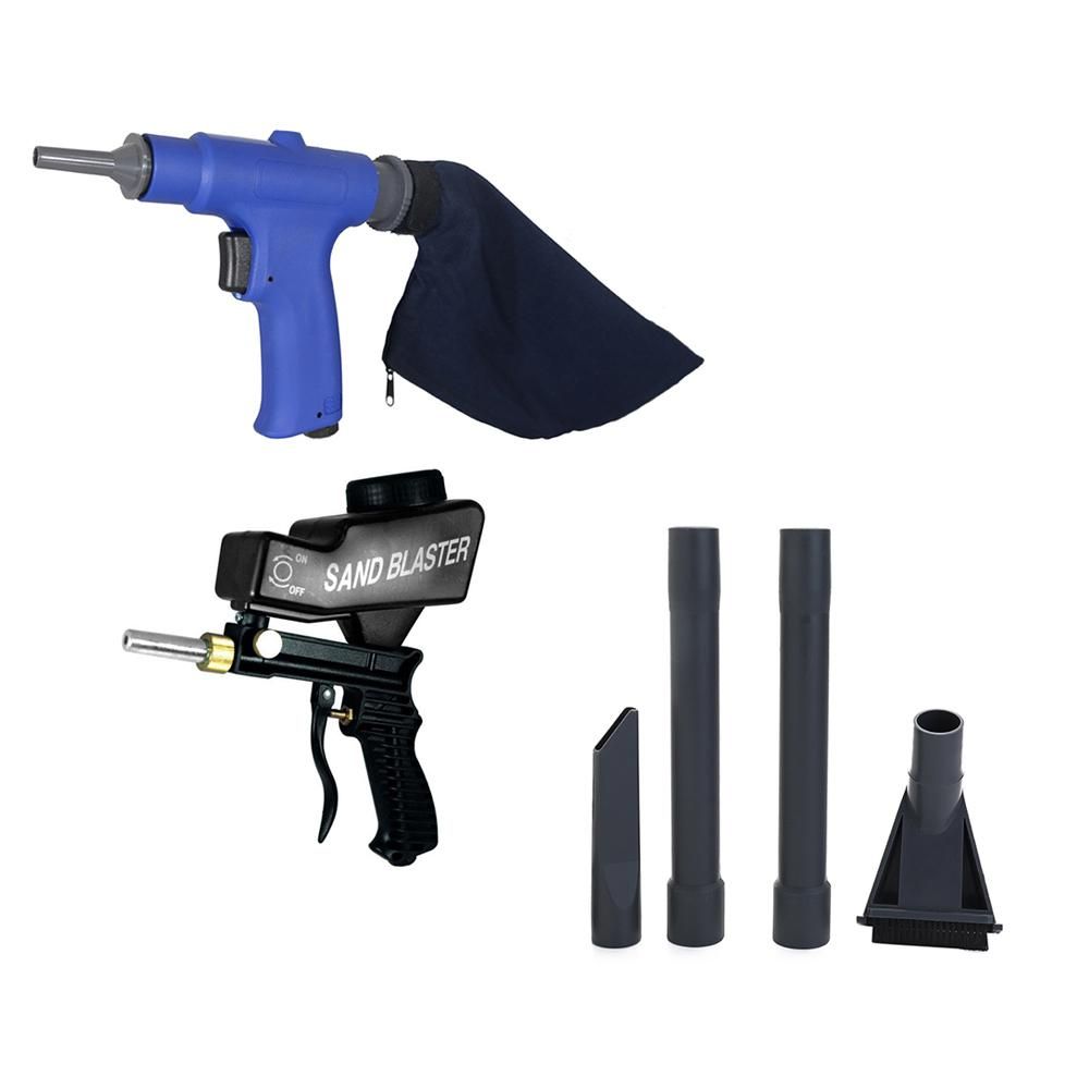 2 in 1 Set Portable (Air Vacuum Blower Suction + Sand Blaster) Pneumatic Set Cleaner Sand-blasting with Accessorries Tool / Black